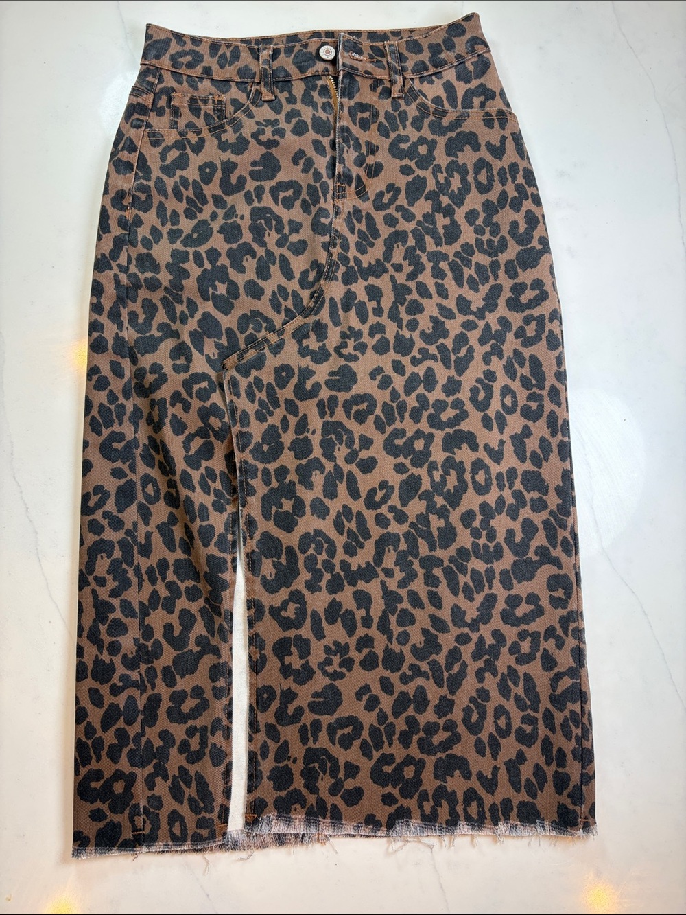 Leopard Print Pencil Skirt - Brown/Black